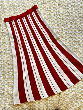 Roberto Collina Red and Cream Striped Pleated A-Line Skirt